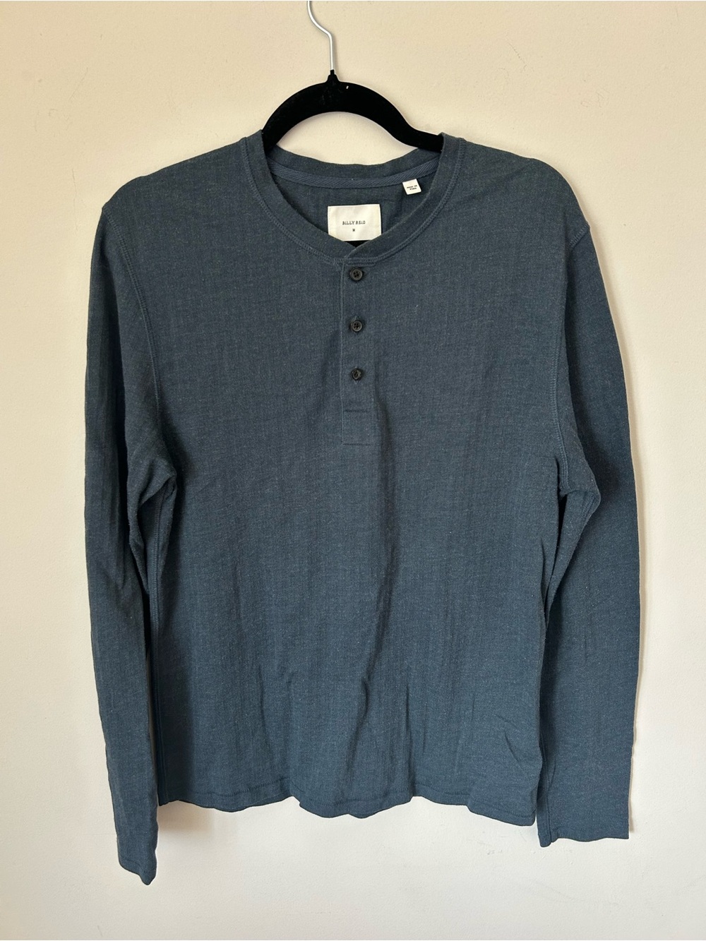 Billy Reid Slub Tuck Slate Blue Long-Sleeve Henley Shirt, Sz M